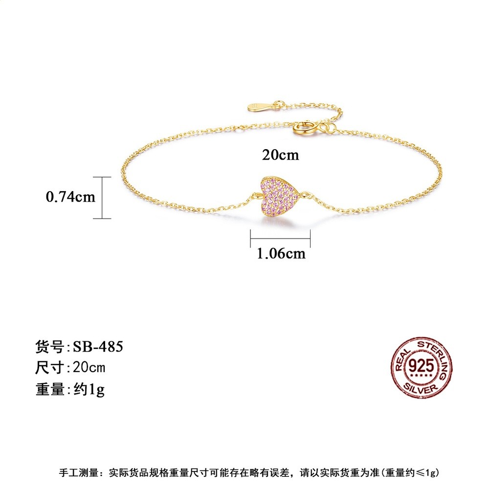 PAG&MAG 心形手鍊女S925銀手飾鋯石桃心可調節銀飾韓版甜美小清新-細節圖5