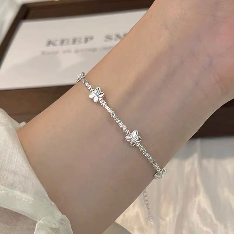 S925純銀碎銀子蝴蝶純銀手鍊女新款輕奢小眾設計銀飾手鍊高階感禮-細節圖2