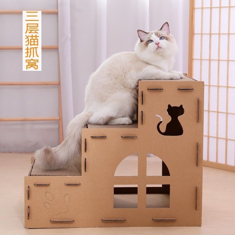 大號貓抓板貓窩瓦楞紙耐磨磨爪器三層貓洋房立式一體貓爪板貓玩具-細節圖3