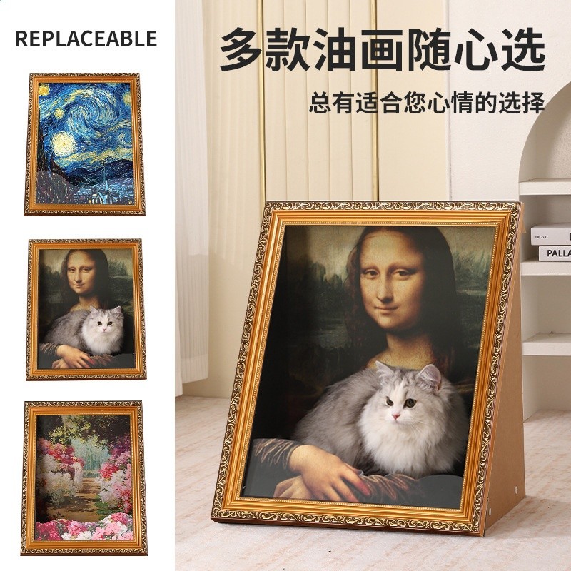 全新升級立體4D油畫貓窩貓抓板貓窩一體瓦楞紙環繞裝飾中古風貓窩-細節圖2
