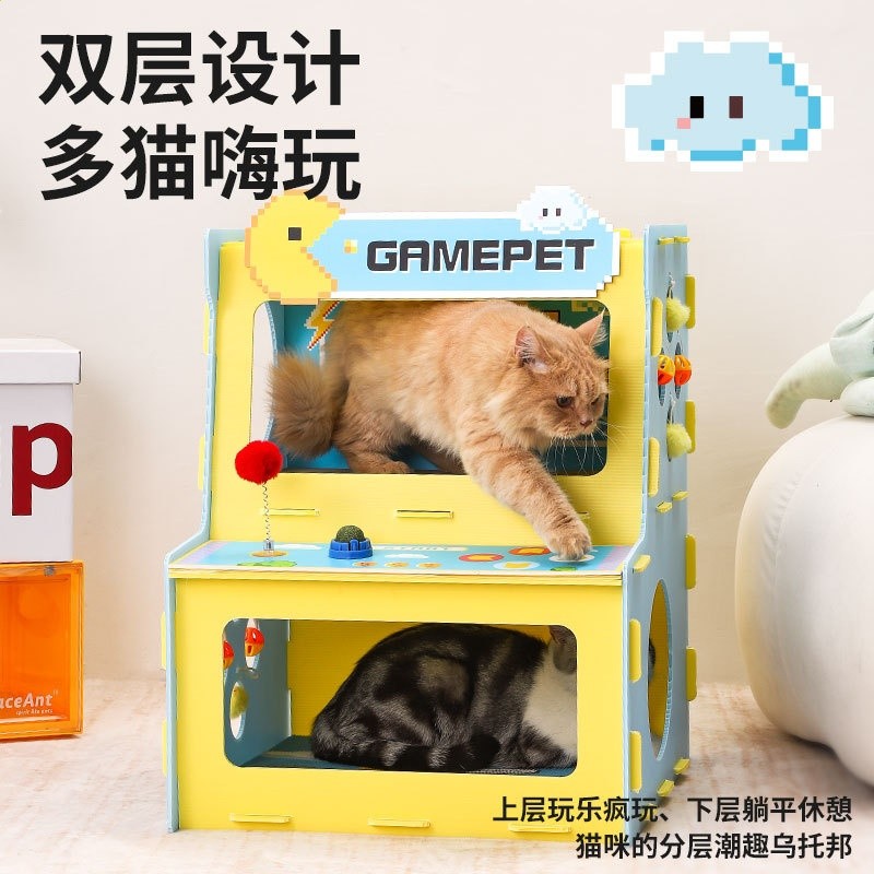 爆品復古遊戲機貓窩 可玩可磨爪雙層貓抓板大空間多貓家庭寵物窩-細節圖5