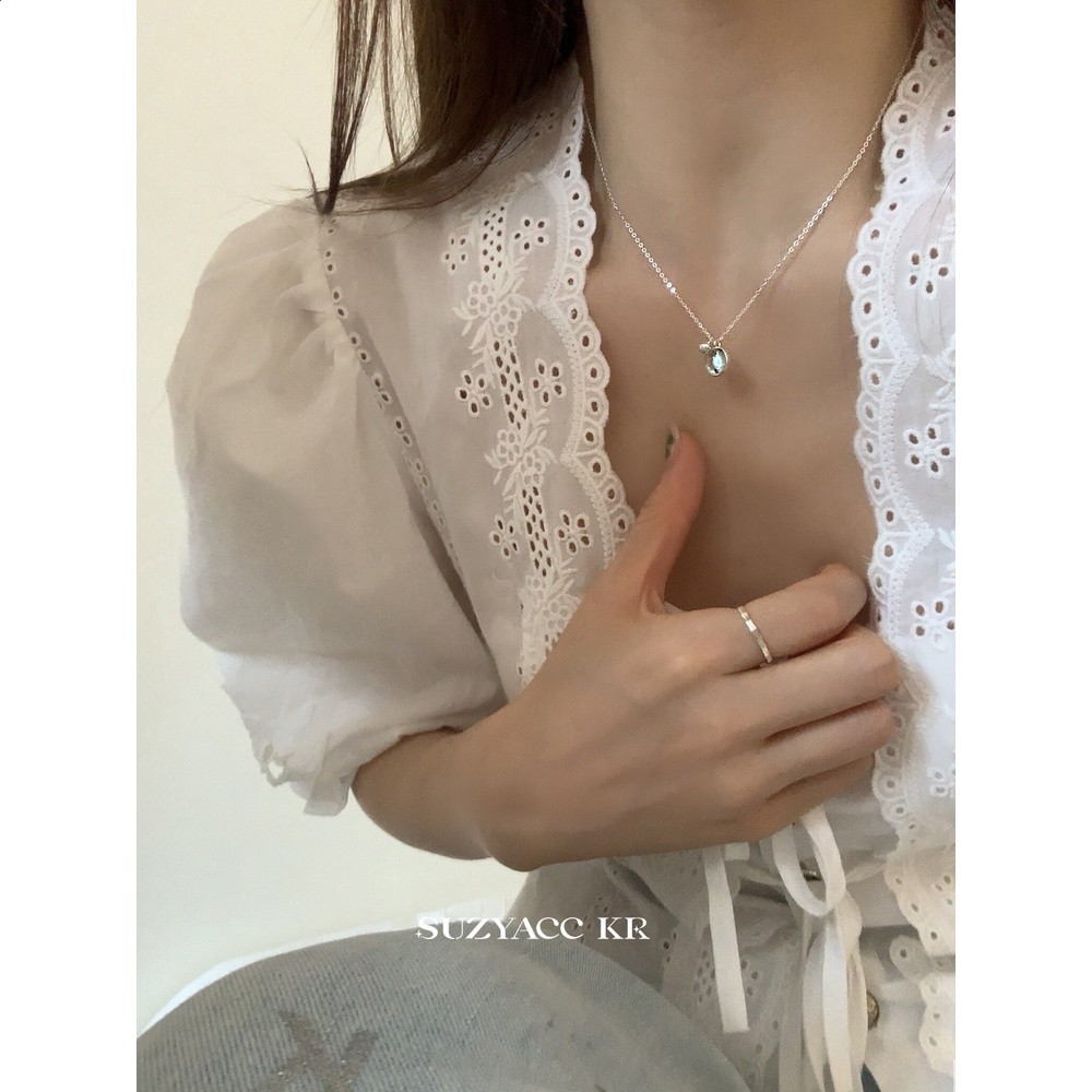 suzyacc kr純銀小清新海藍寶項鍊女2026新款ins輕奢小眾高階頸鍊-細節圖2