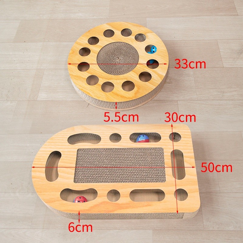 貓玩具掏球型瓦楞紙貓抓板磨爪器 逗貓棒轉盤球寵物貓咪用品-細節圖4