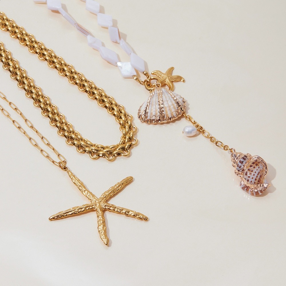 靜俏鈦鋼海螺淡水珍珠項鍊女輕奢高階感鎖骨鍊跨境爆款不鏽鋼飾品-細節圖2