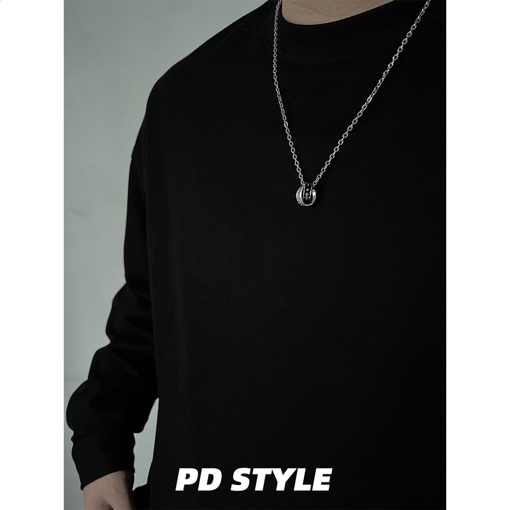 PDSTYLE黑白克洛花字母雙環項鍊輕奢小眾ins高階感男女生毛衣鏈潮-細節圖2
