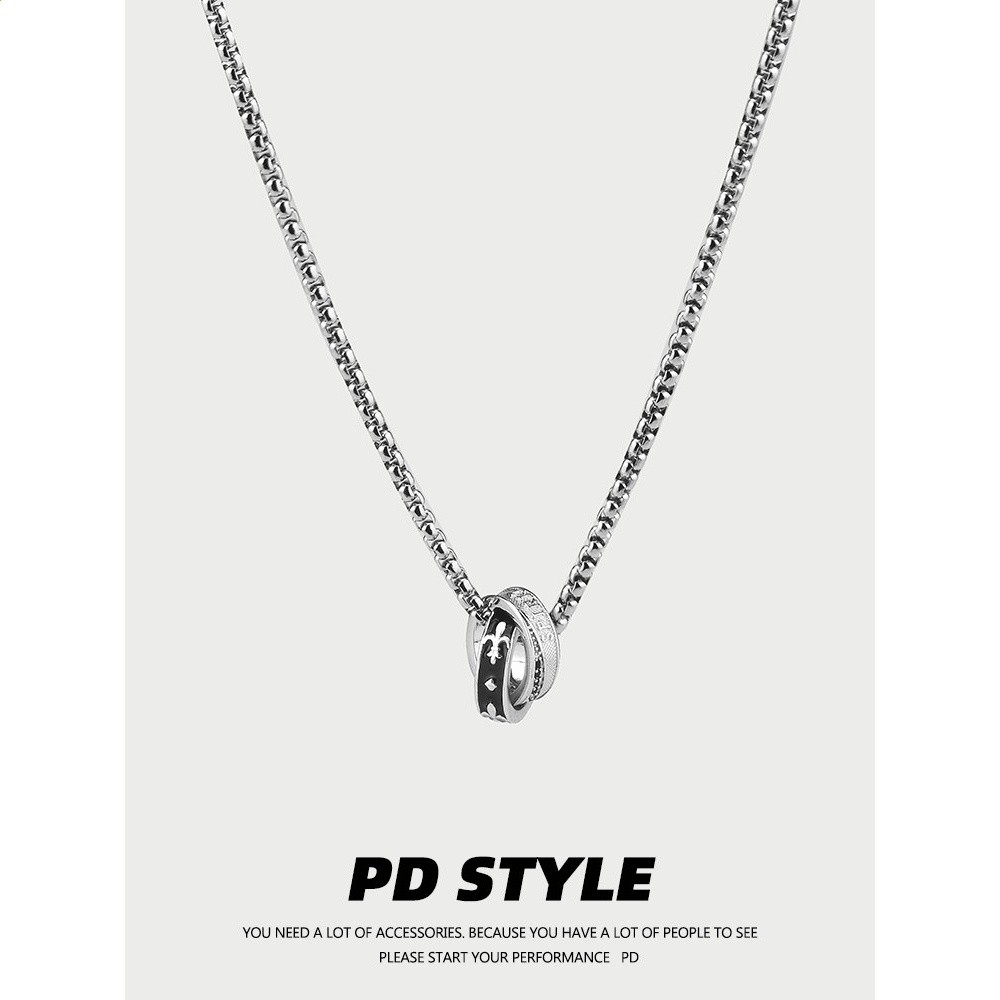 PDSTYLE黑白克洛花字母雙環項鍊輕奢小眾ins高階感男女生毛衣鏈潮-細節圖4