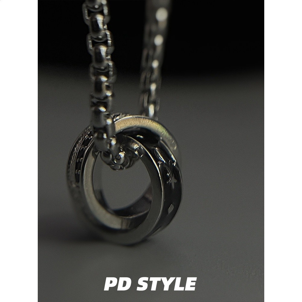 PDSTYLE黑白克洛花字母雙環項鍊輕奢小眾ins高階感男女生毛衣鏈潮-細節圖5