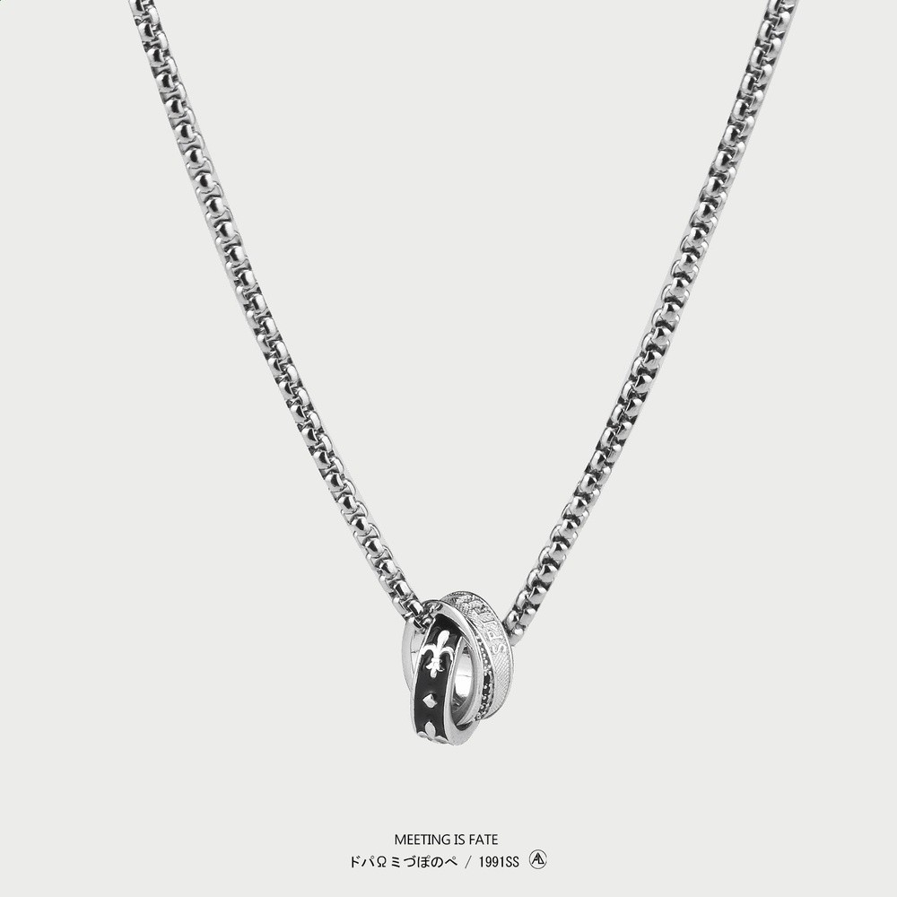 PDSTYLE黑白克洛花字母雙環項鍊輕奢小眾ins高階感男女生毛衣鏈潮-規格圖5