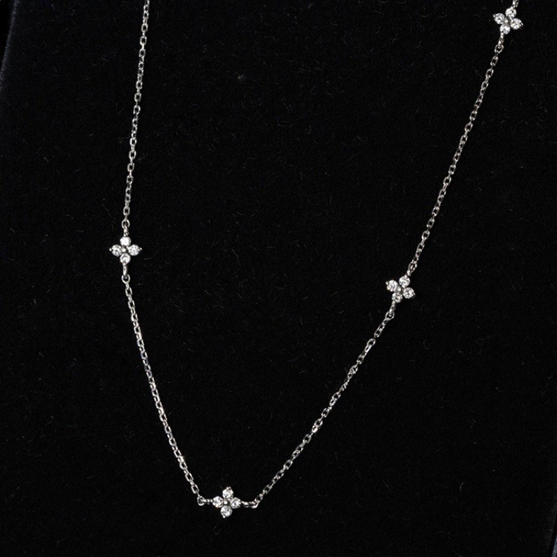 S925銀鍍18K金四葉草滿天星項鍊簡約鋯石純銀女款氣質優雅通勤盛-細節圖4