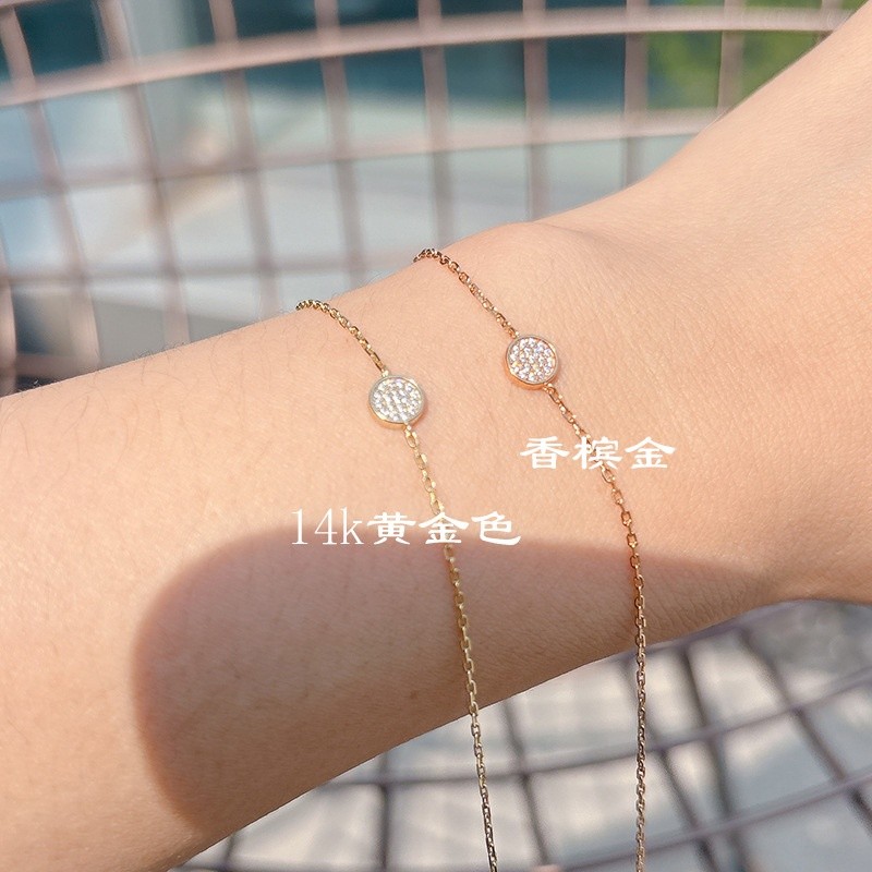日系S925純銀韓版滿鑽圓牌滿鑽手鍊 百搭優雅大方女士手飾 銀飾品-細節圖3