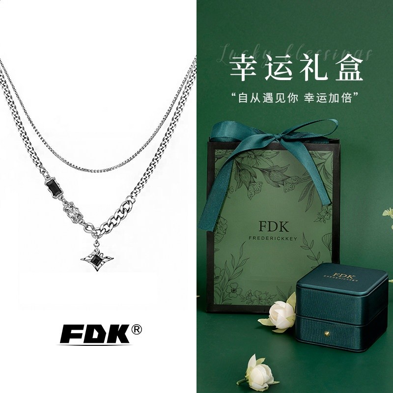 四芒星項鍊男款男生潮流嘻哈王嘉爾同款鈦鋼刻字情人節送禮男友-規格圖5