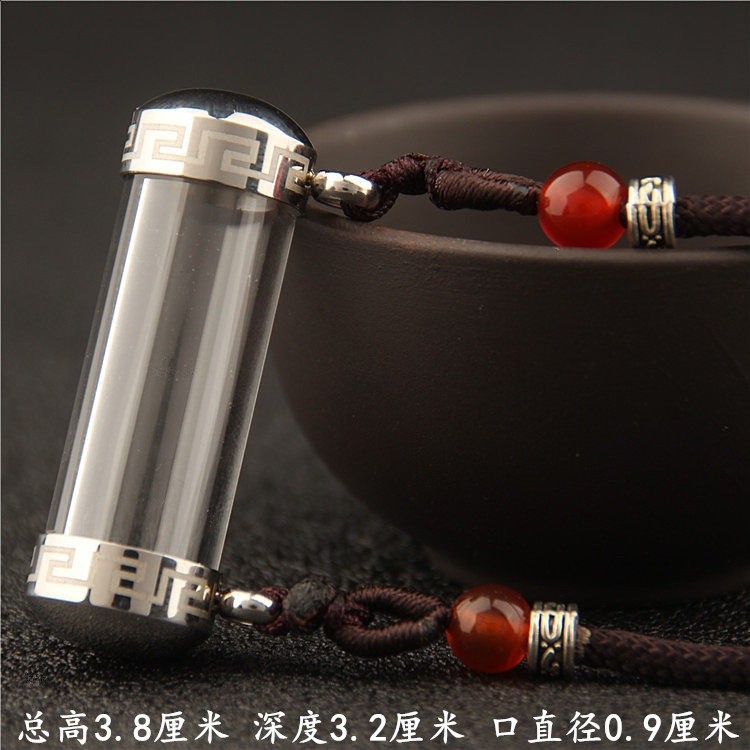 鈦鋼符管雙橫掛兩頭開口瓶子掛件可開啟裝救心丸瓶項鍊吊墜男女士-規格圖5
