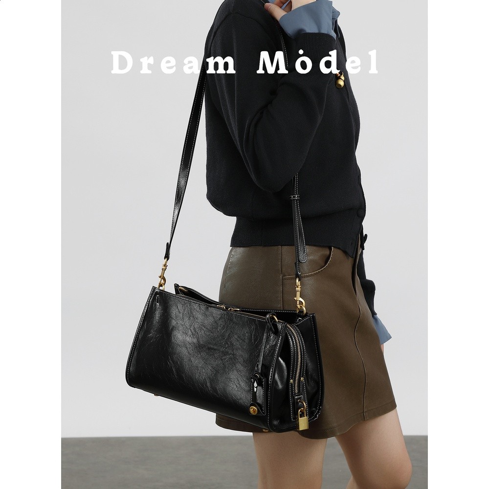 DreamModel通勤高階感油蠟皮法棍包女春季新款簡約百搭單肩斜挎包-細節圖4