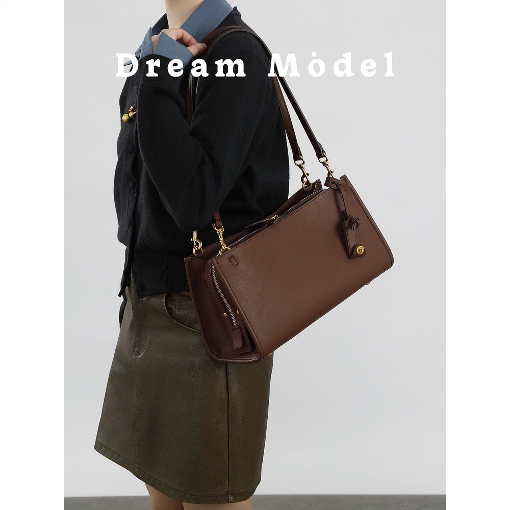 DreamModel通勤高階感油蠟皮法棍包女春季新款簡約百搭單肩斜挎包-細節圖5