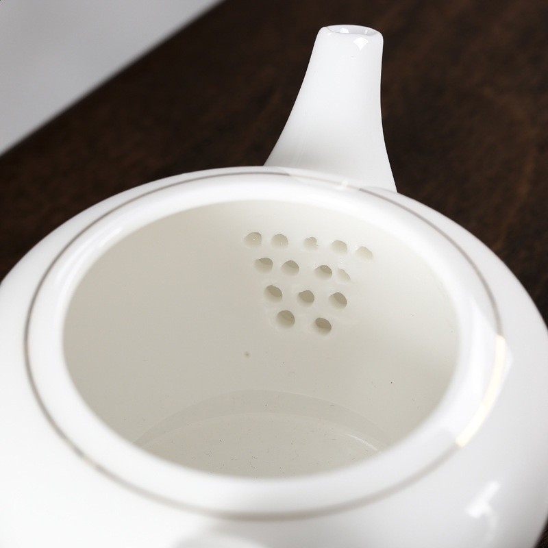 浮雕陶瓷羊脂玉白瓷茶壺 豬油白單壺 家用泡茶壺高檔玉瓷茶具茶壺-細節圖4