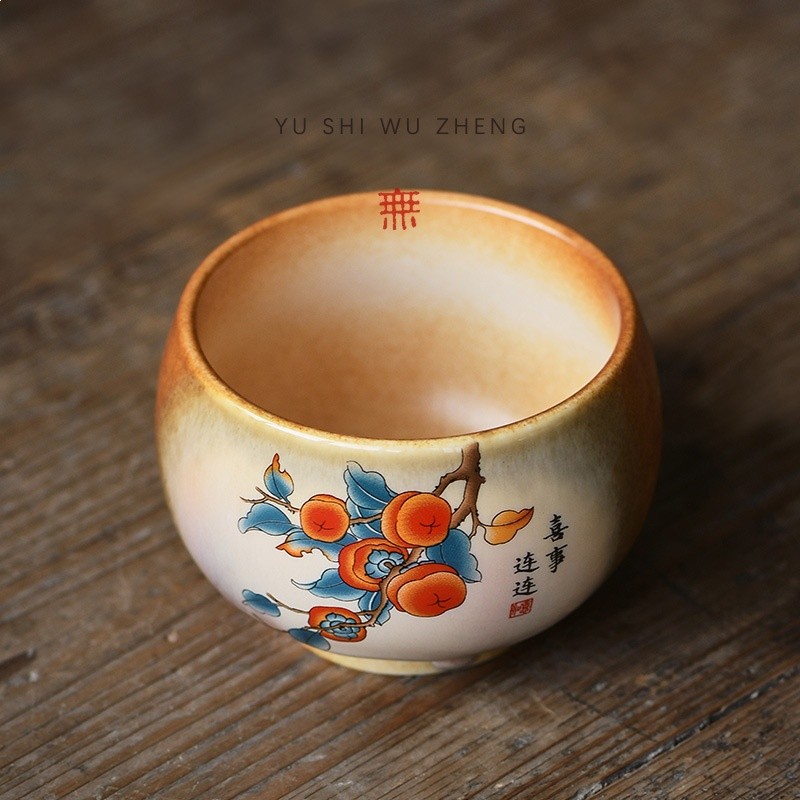 仿古蘇打燒粗陶茶杯 事事如意茶具大號品茗杯 禪意大度陶瓷單杯-細節圖2