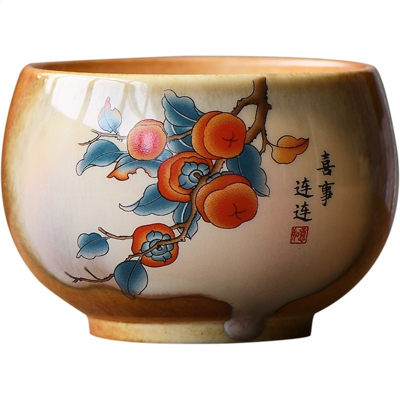 仿古蘇打燒粗陶茶杯 事事如意茶具大號品茗杯 禪意大度陶瓷單杯-細節圖5
