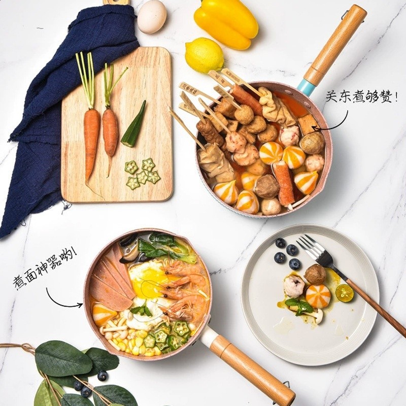 高茲爆款家用泡麵輔食麥飯石不沾小奶鍋電磁爐可用日式鋁製雪平鍋-細節圖2