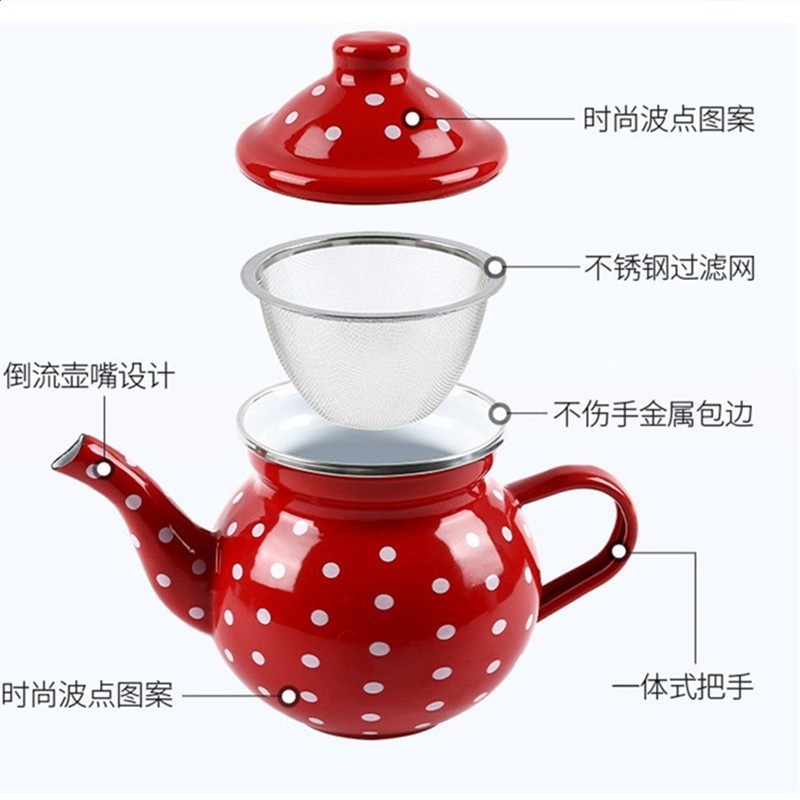 加厚搪瓷茶壺家用茶吧機紅茶具琺琅花茶壺茶水杯過濾泡茶壺沖茶器-細節圖3