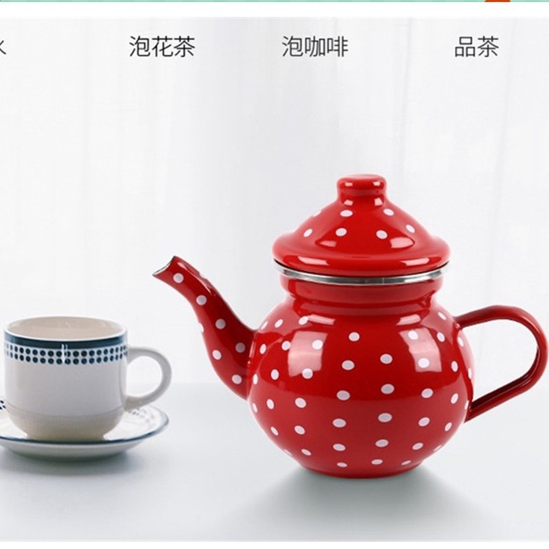 加厚搪瓷茶壺家用茶吧機紅茶具琺琅花茶壺茶水杯過濾泡茶壺沖茶器-細節圖4