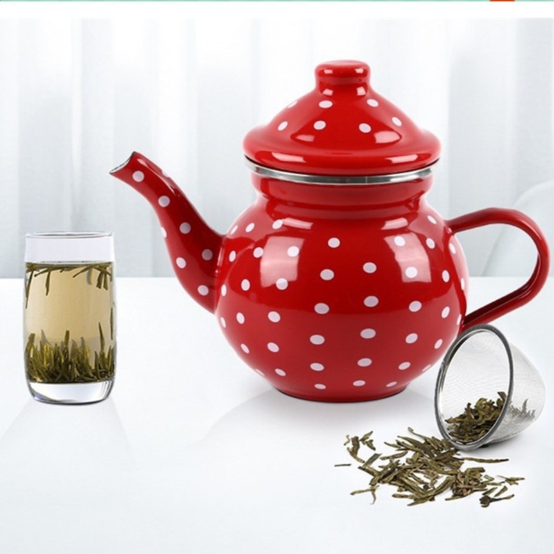 加厚搪瓷茶壺家用茶吧機紅茶具琺琅花茶壺茶水杯過濾泡茶壺沖茶器-規格圖5