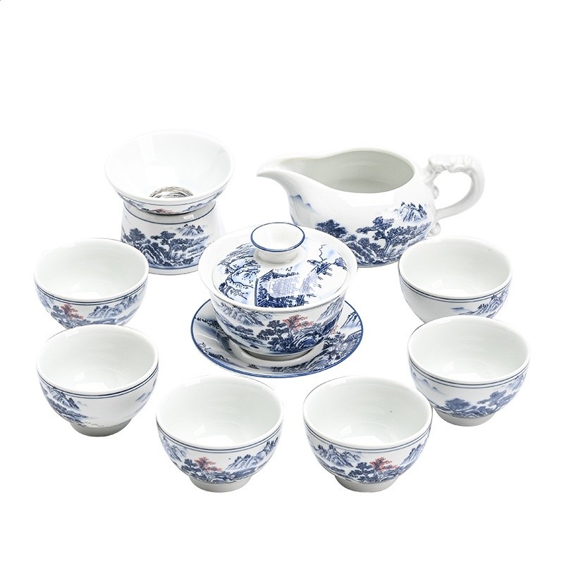 仿古青花蓋碗茶具套裝禮盒裝 復古國潮實用商務伴手茶具禮品批發-細節圖5