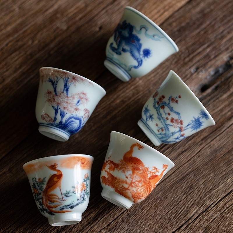 仿古青花陶瓷茶杯品茗杯家用主人杯功夫茶個人杯陶瓷茶具單杯客杯-細節圖2
