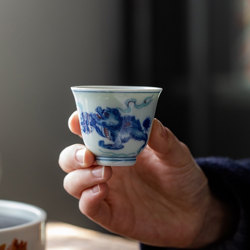 仿古青花陶瓷茶杯品茗杯家用主人杯功夫茶個人杯陶瓷茶具單杯客杯-細節圖4