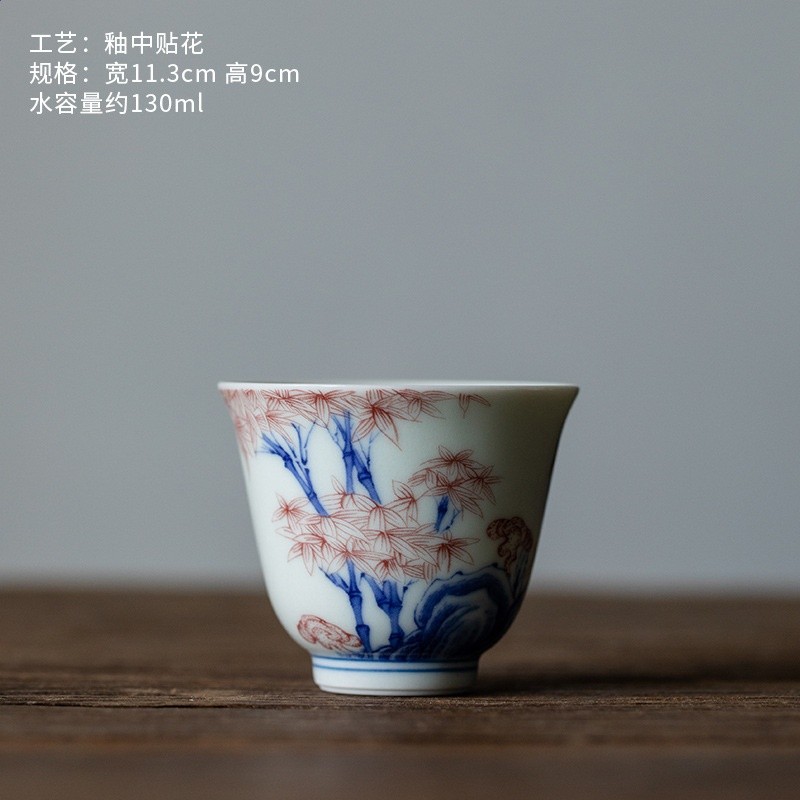 仿古青花陶瓷茶杯品茗杯家用主人杯功夫茶個人杯陶瓷茶具單杯客杯-規格圖5