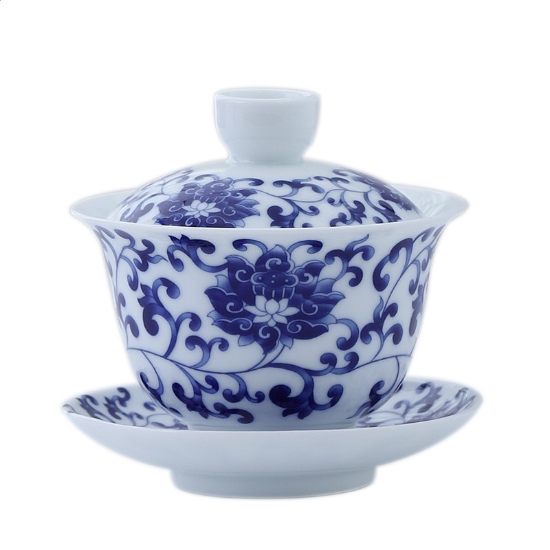 仿古青花釉中彩三才蓋碗茶杯陶瓷中式大號4.0寸手繪茶碗茶具批發-細節圖5