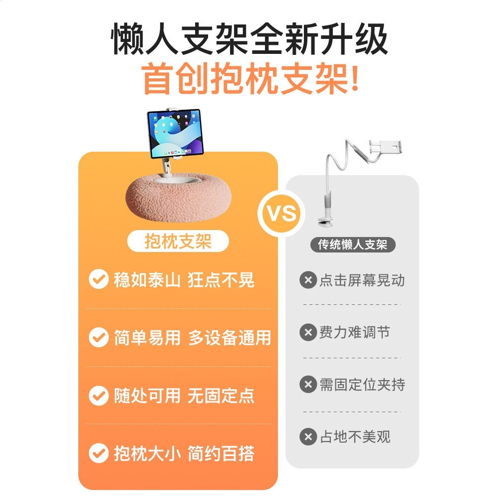 樂得手機ipad毛絨抱枕支架平板電腦支撐架夾子追劇可旋轉桌面支架-細節圖3
