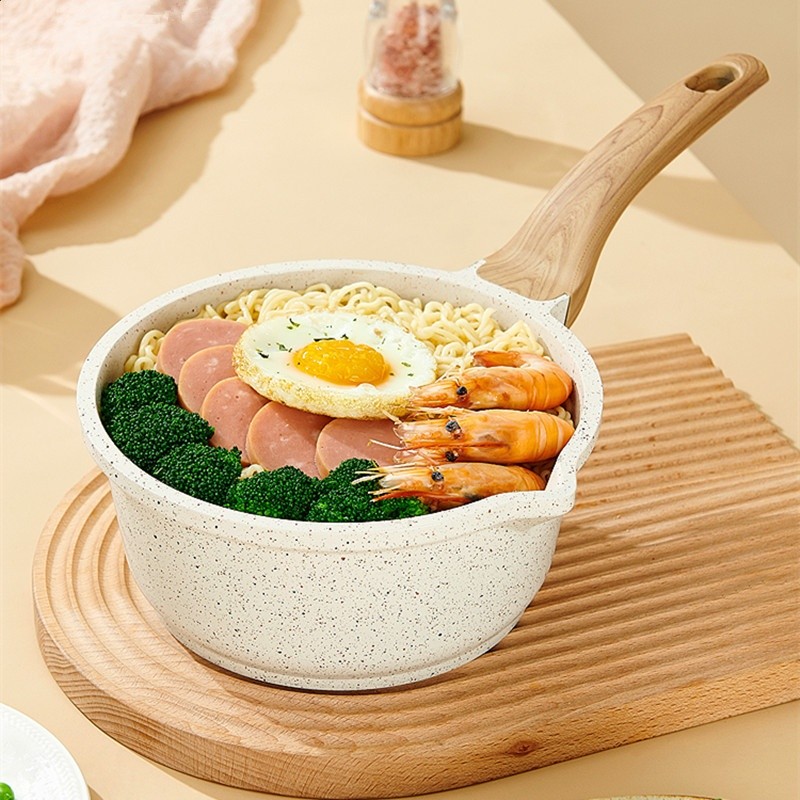 麥飯石不沾鍋雪平鍋鋁壓鑄奶鍋泡麵鍋家用燃氣灶電磁爐通用湯鍋-細節圖4