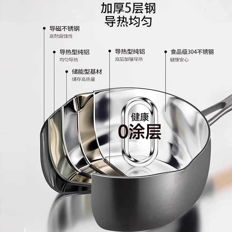 加厚食品級304不鏽鋼奶鍋輔食不沾雪平鍋無塗層一人食煮泡麵小鍋-細節圖3
