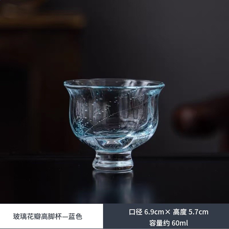 玻璃花瓣高腳杯—藍色