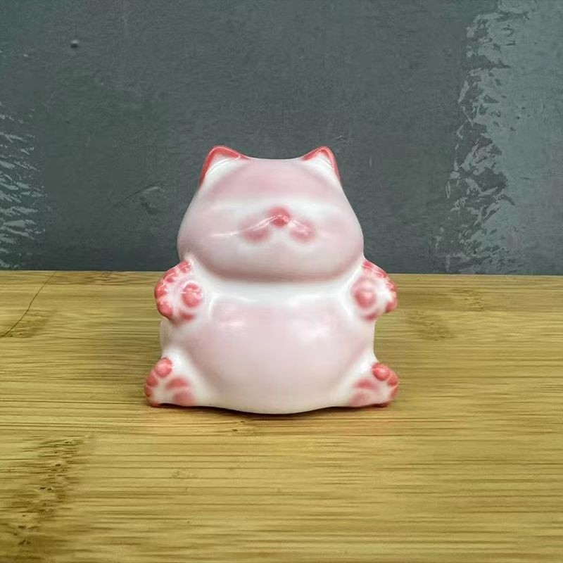 茶具配件可養開片紅胎豬油凍招財貓小茶寵擺件-細節圖3