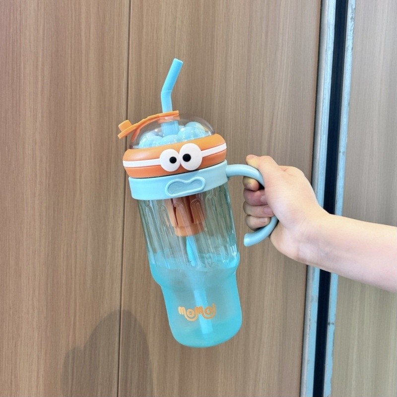 新款高顏值夏季吸管水杯大容量塑膠水杯帶把手杯子辦公室冰霸杯-細節圖2