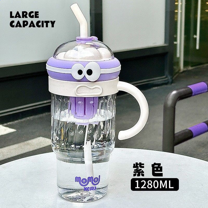 新款高顏值夏季吸管水杯大容量塑膠水杯帶把手杯子辦公室冰霸杯-規格圖5