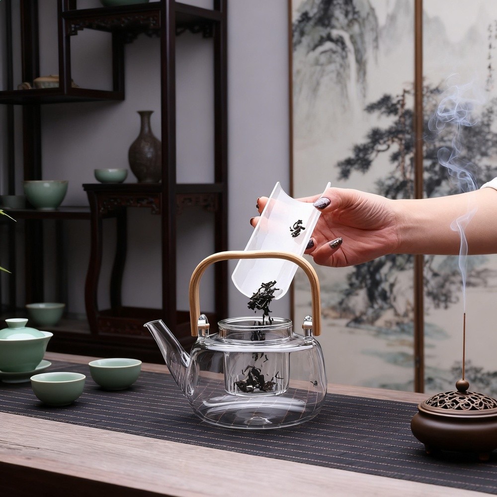 圍爐煮茶壺耐高溫玻璃家用提樑壺燒水泡茶壺電陶爐煮茶器茶具套裝-細節圖3