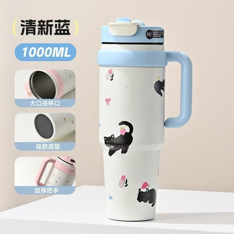 2025新款高顏值巨無霸保溫杯大容量冰霸杯可愛圖案水杯加厚吸管杯-規格圖5