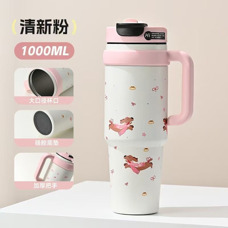 2025新款高顏值巨無霸保溫杯大容量冰霸杯可愛圖案水杯加厚吸管杯-規格圖5