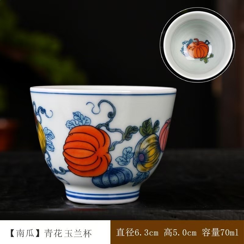 仿古釉中茶杯陶瓷青花單杯喝茶杯小杯茶具功夫茶杯茶碗品茗杯-細節圖3