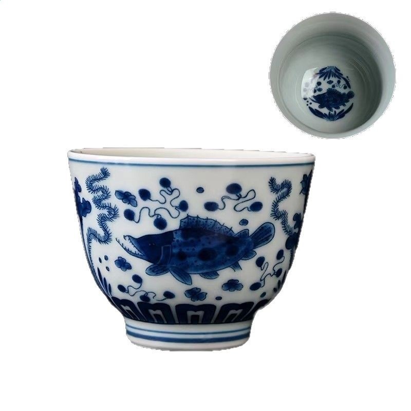 仿古釉中茶杯陶瓷青花單杯喝茶杯小杯茶具功夫茶杯茶碗品茗杯-細節圖5
