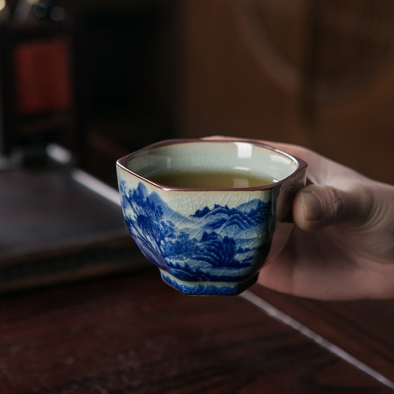 陶泥六方杯千里江山