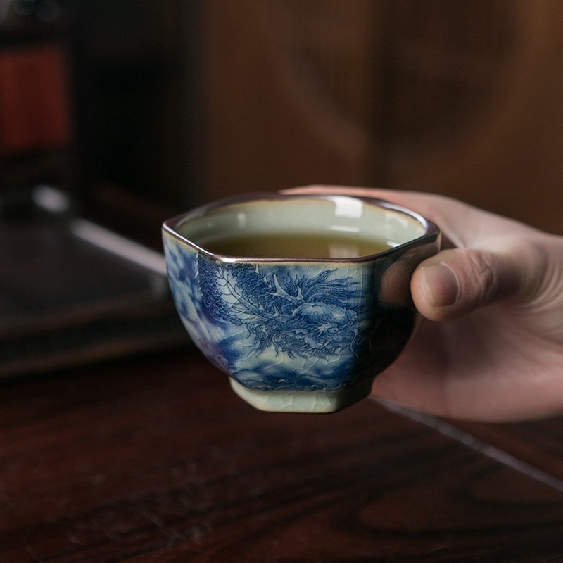 陶泥六方杯青龍