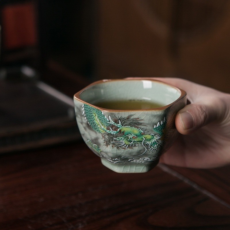 老陶泥六方杯茶杯景德鎮陶瓷功夫品茗杯單杯主人杯茶具茶盞專用杯-規格圖5