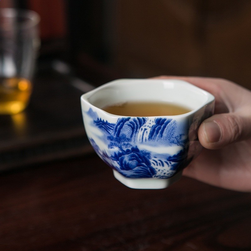 瓷泥六方杯千里江山