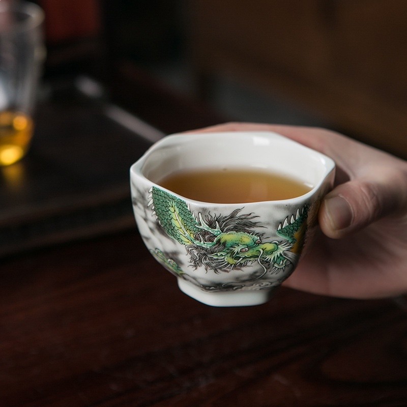 老陶泥六方杯茶杯景德鎮陶瓷功夫品茗杯單杯主人杯茶具茶盞專用杯-規格圖5