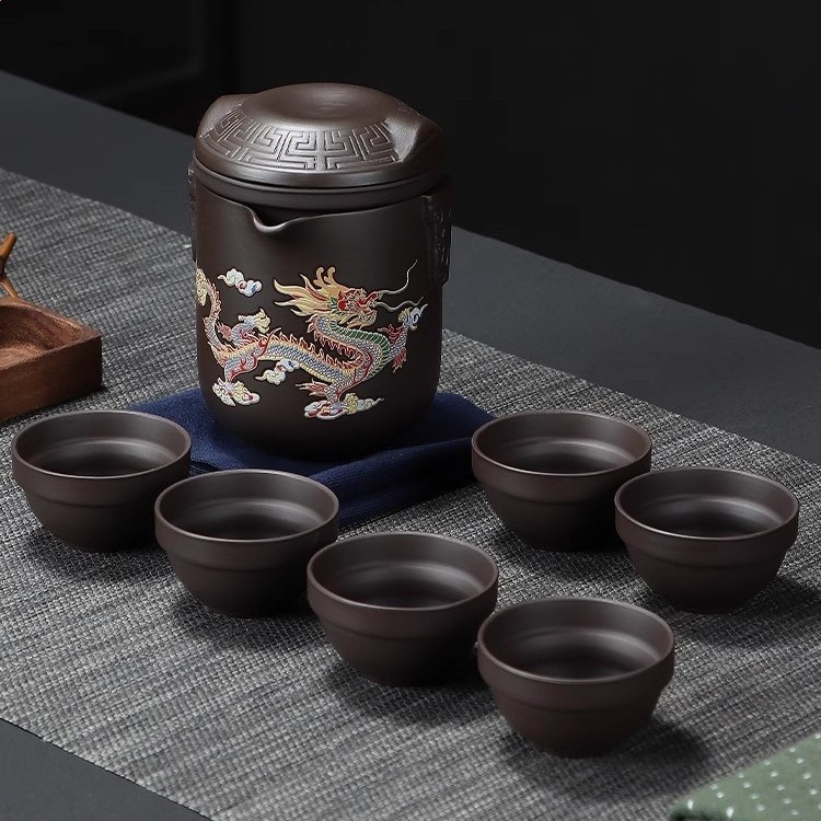 遇熱變色紫砂龍鳳旅行茶具戶外行動式快客杯收納泡茶直播產品清倉-細節圖2