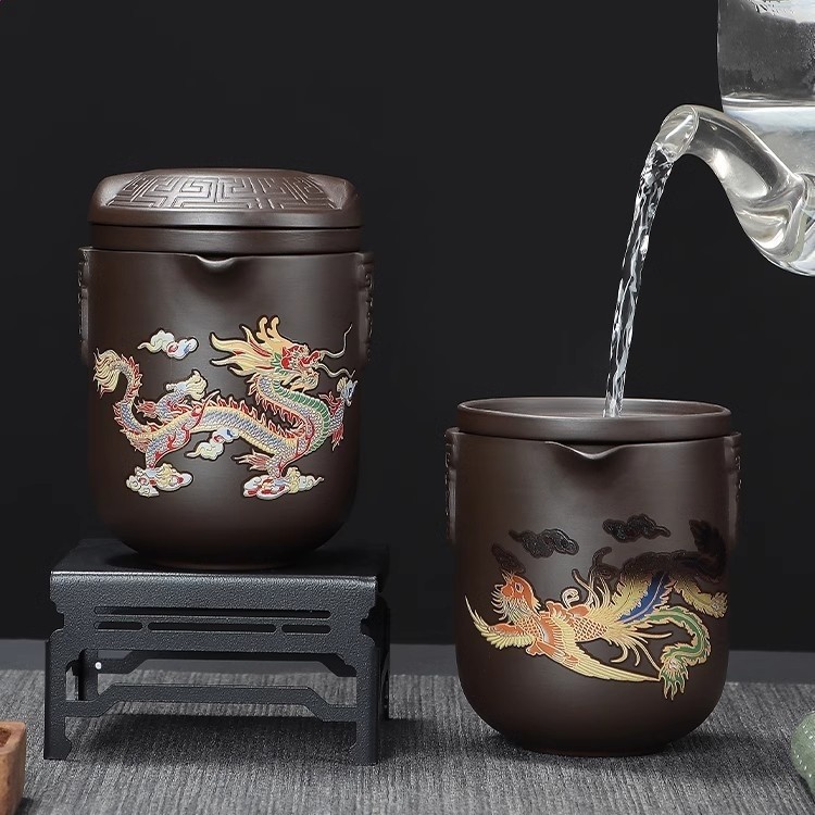 遇熱變色紫砂龍鳳旅行茶具戶外行動式快客杯收納泡茶直播產品清倉-細節圖4