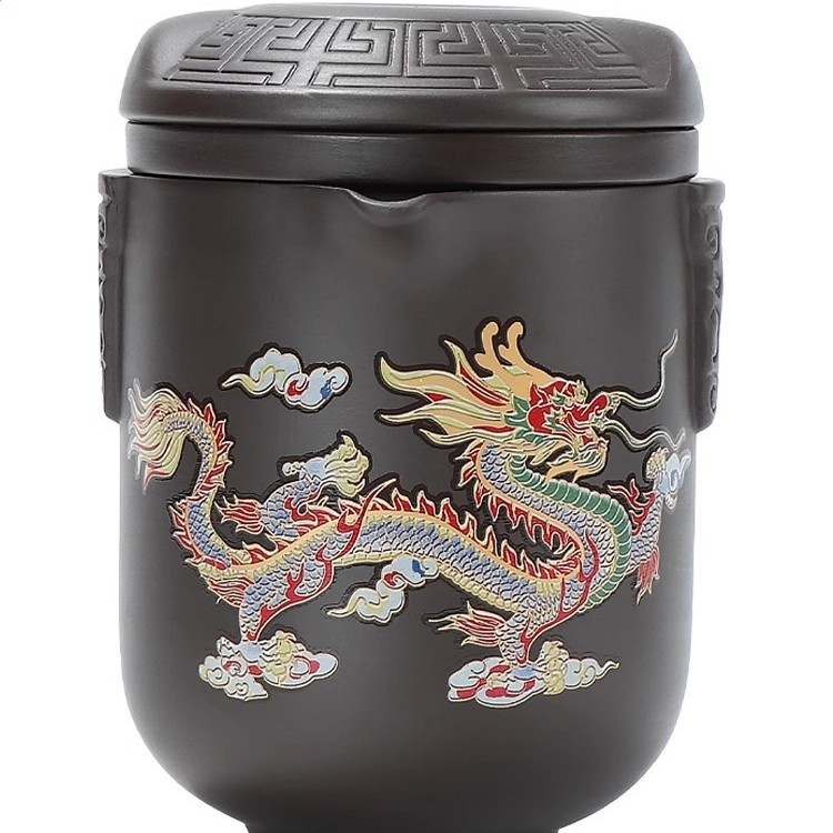 遇熱變色紫砂龍鳳旅行茶具戶外行動式快客杯收納泡茶直播產品清倉-細節圖5